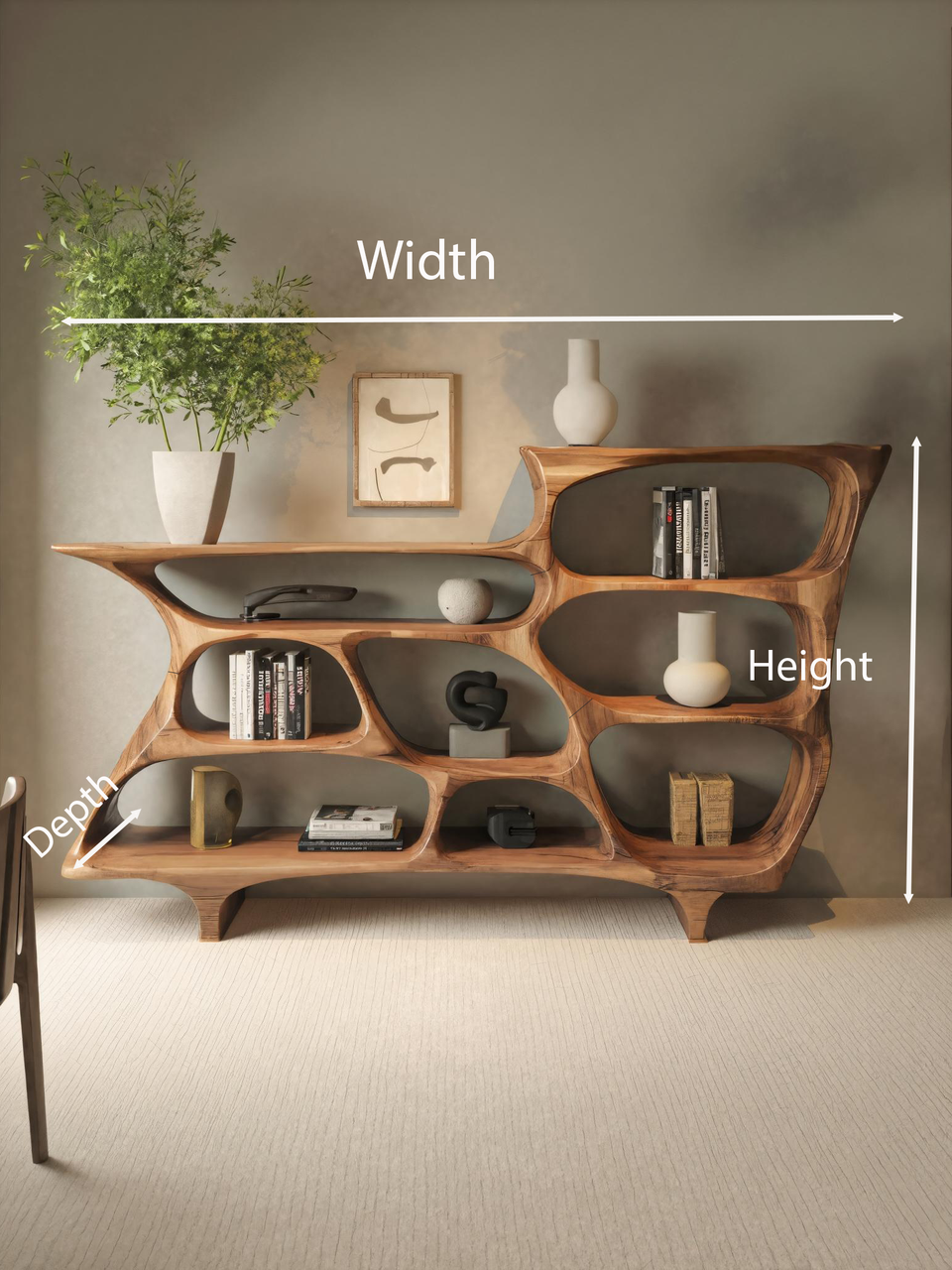 Contemporary Organic Bookshelf With Open Shelves For Living Room Or Office Lynnsnail