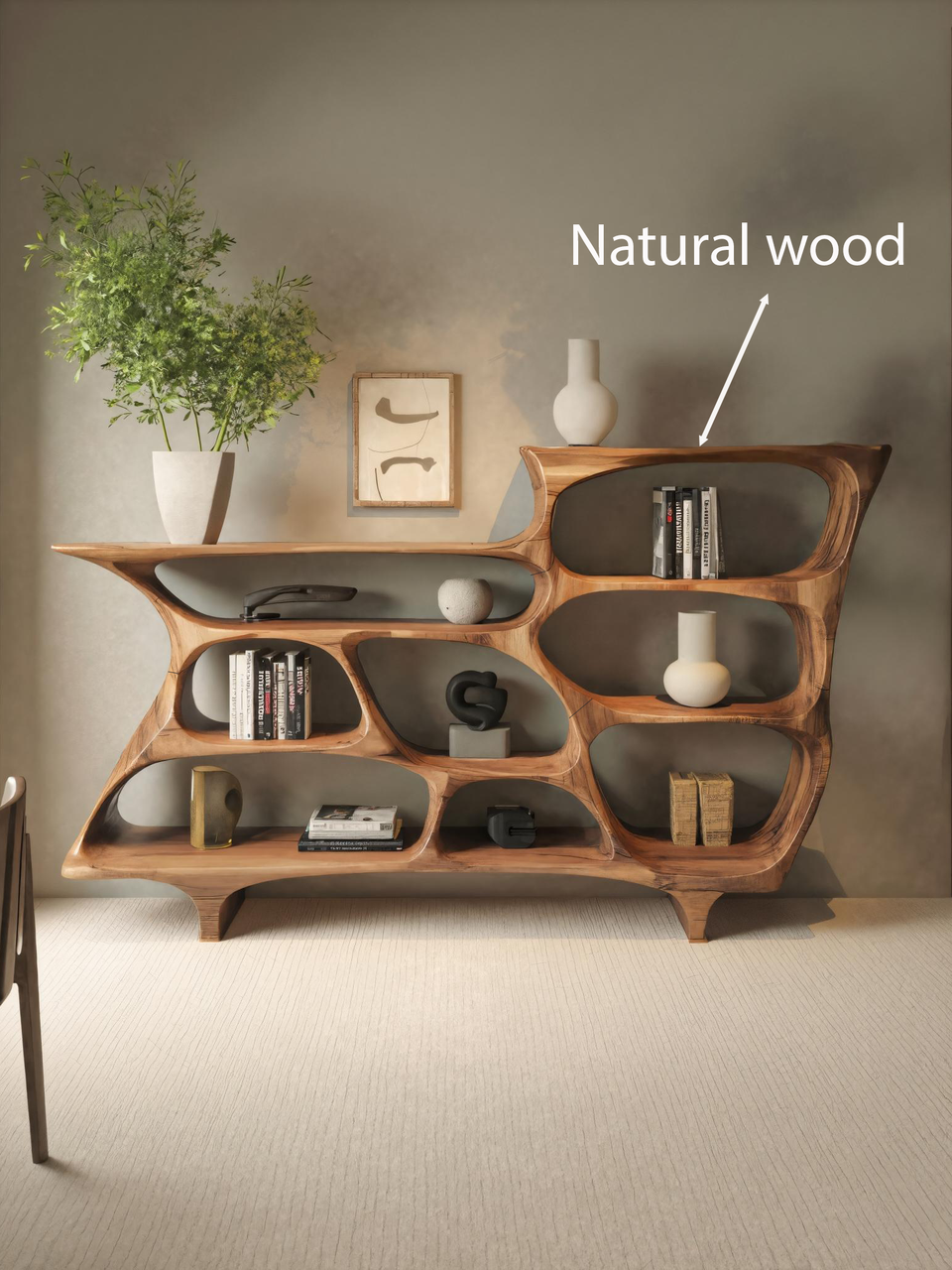 Contemporary Organic Bookshelf With Open Shelves For Living Room Or Office Lynnsnail