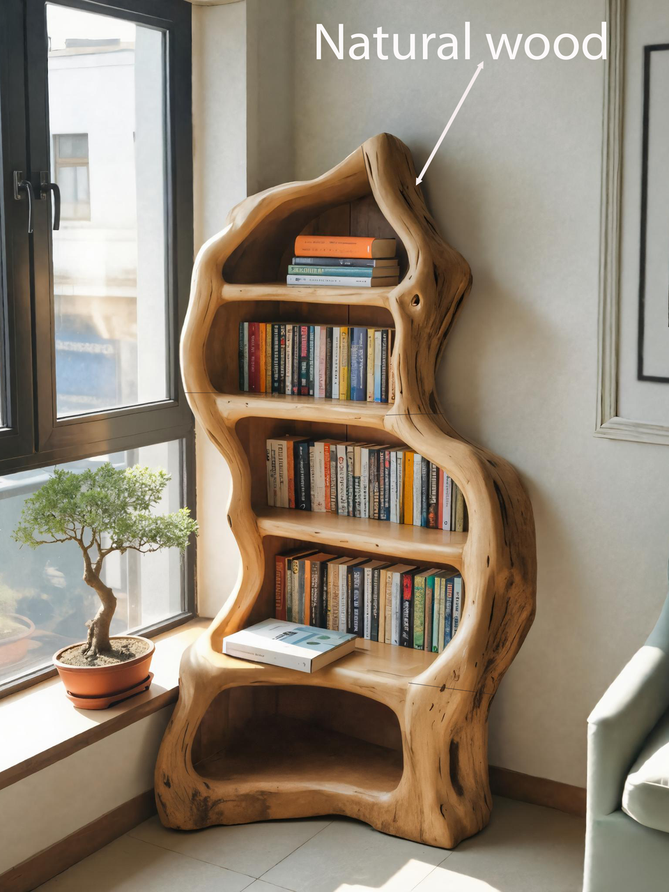Organic Live Edge Bookshelf For Rustic Living Room Or Office Lynnsnail