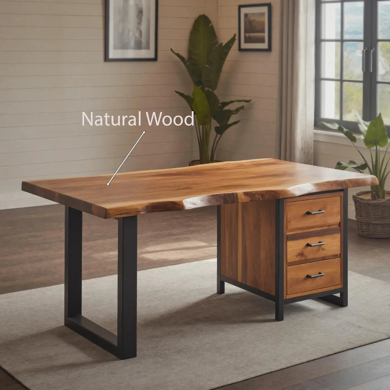 Modern Live Edge Office Desk With Drawer Storage For Workspace Lynnsnail