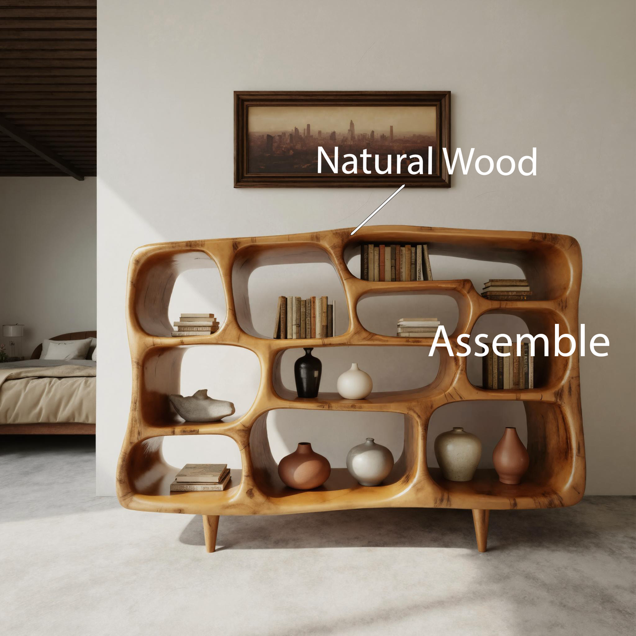 Modern Organic Bookshelf With Open Shelves For Living Room Or Office Lynnsnail