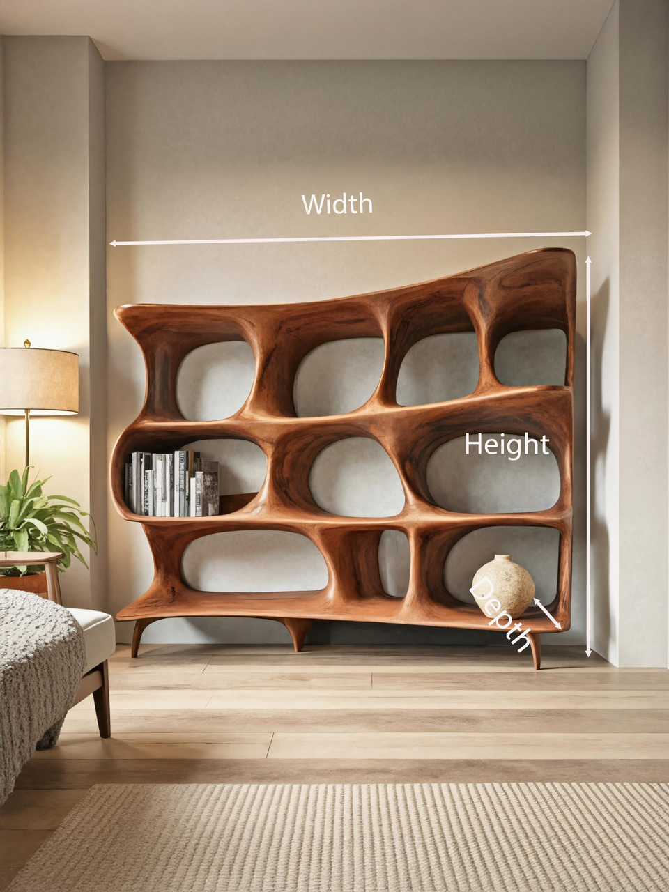 Organic Carved Bookshelf For Living Room Or Office Storage Lynnsnail