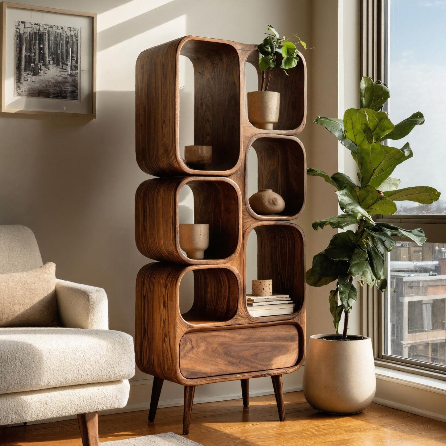 Minimalist Wooden Bookshelf For Contemporary Living Room Lynnsnail