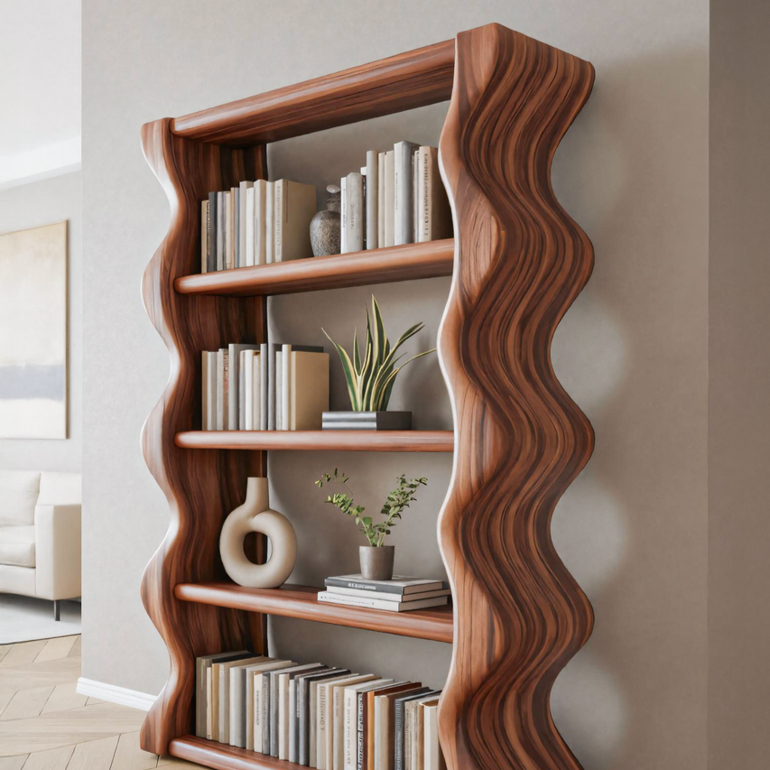 Modern Wave Bookshelf For Living Room Or Office Lynnsnail