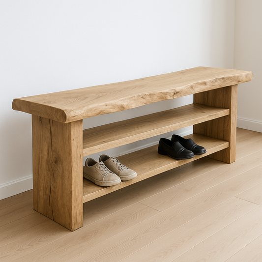 Handcrafted Solid Wood Entryway Bench with Shoe Storage – Natural Live-Edge Design Lynnsnail