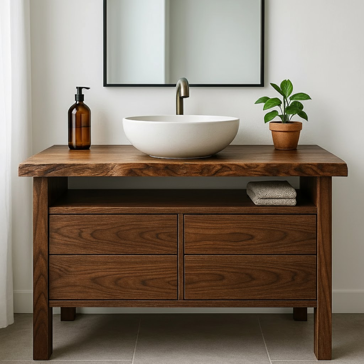 Handcrafted Solid Wood Bathroom Vanity with Live Edge Top and Minimalist Design Lynnsnail