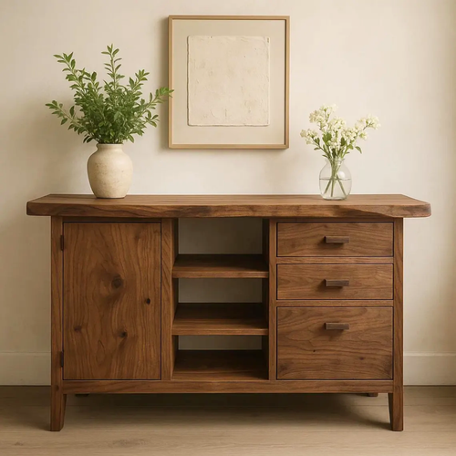 Handcrafted Solid Wood Console Table – Live-Edge Slab with Cabinet and Drawers Lynnsnail