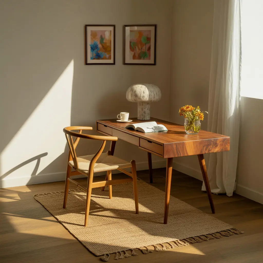 Mid Century Modern Writing Desk With Drawers For Home Office Lynnsnail