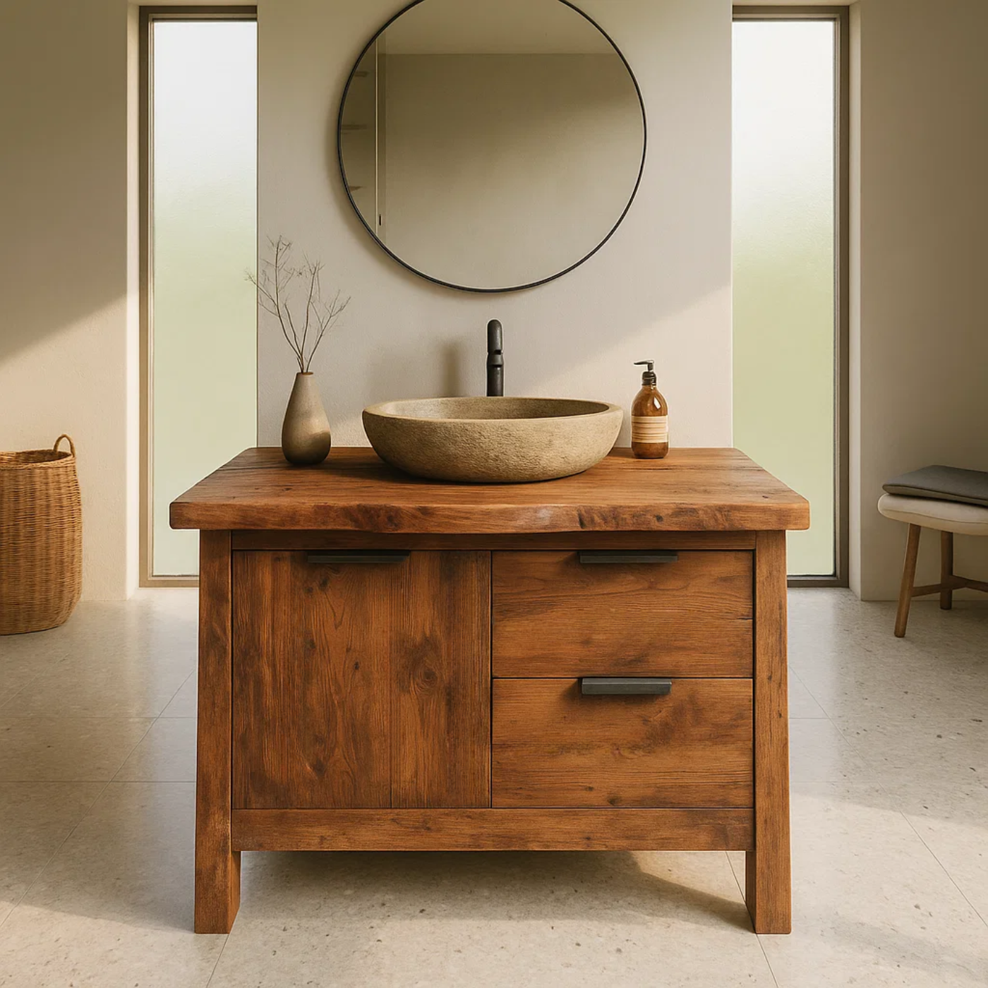 Handcrafted Solid Wood Bathroom Vanity with Live-Edge Top and Modern Drawer Design Lynnsnail