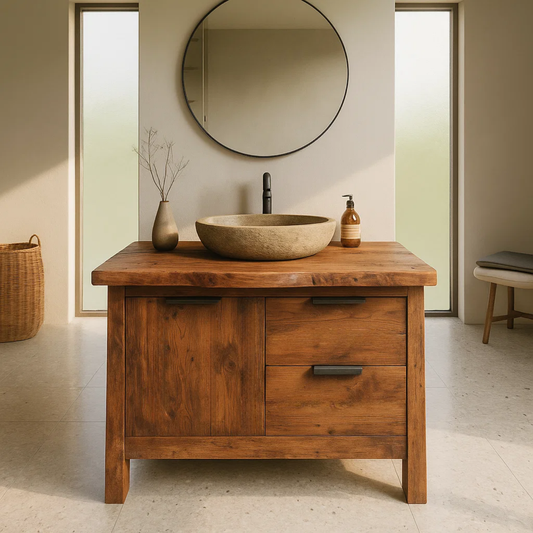 Handcrafted Solid Wood Bathroom Vanity with Live-Edge Top and Modern Drawer Design Lynnsnail