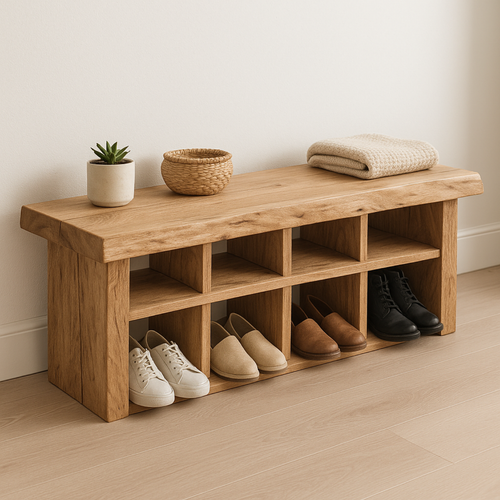 Handcrafted Solid Wood Bench with Shoe Compartments – Modern Rustic Hallway Storage Lynnsnail
