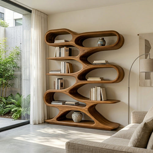 Organic Sculptural Wood Bookcase For Living Room Decor Lynnsnail