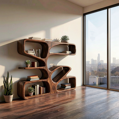 Statement Wooden Bookshelf With Sculpture Form For Home Lynnsnail