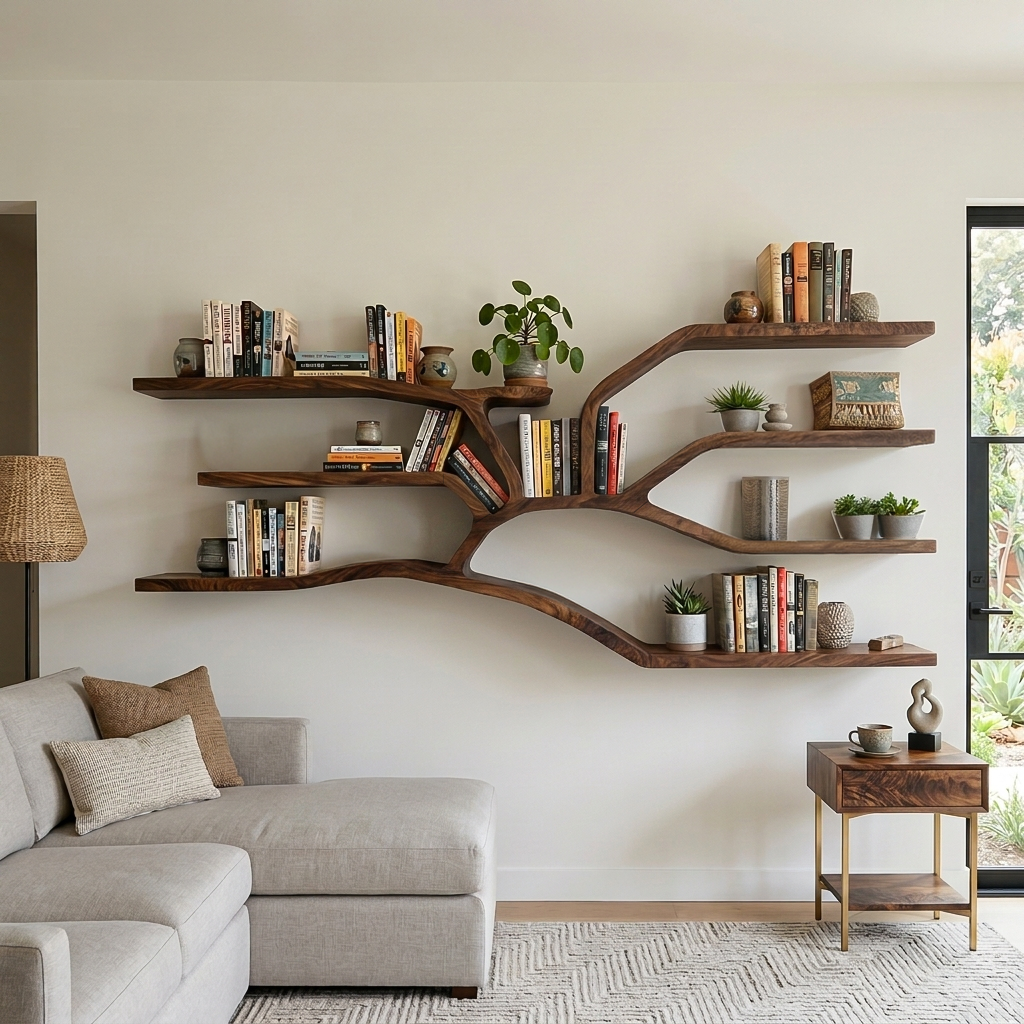 Handcrafted Sculptural Wooden Bookshelf For Living Room Decor Lynnsnail