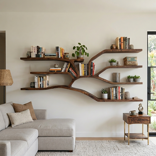 Handcrafted Sculptural Wooden Bookshelf For Living Room Decor Lynnsnail