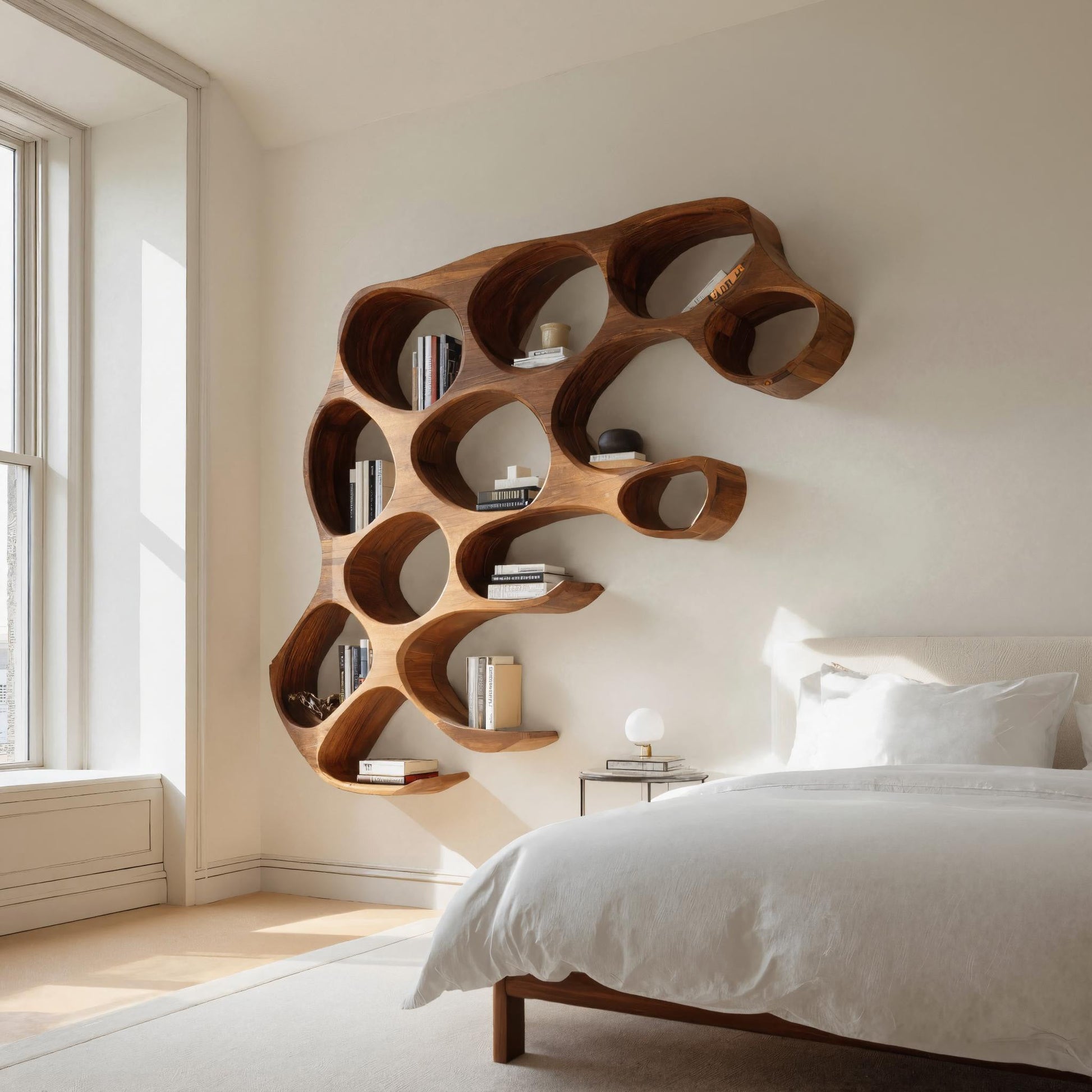 Contemporary Wall Shelf With Rounded Compartments For Bedroom Decor Lynnsnail