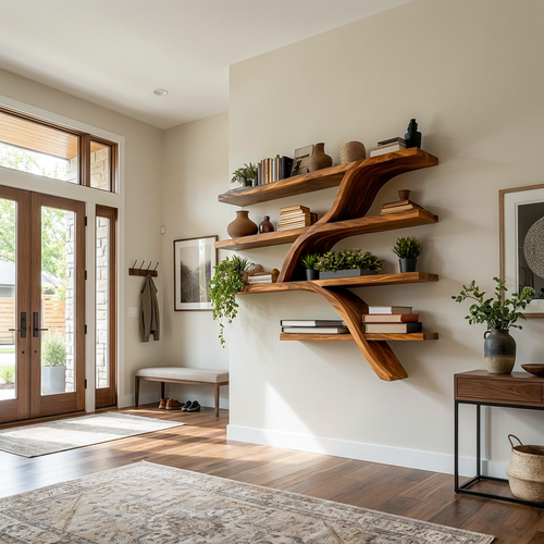 Handcrafted Wooden Wall Bookshelf With Organic Shape For Home Lynnsnail