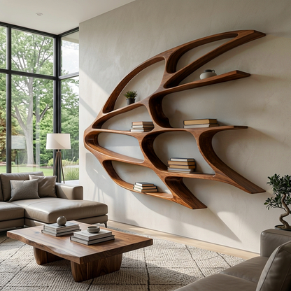 Organic Wooden Wall Mounted Bookshelf For Home Living Lynnsnail