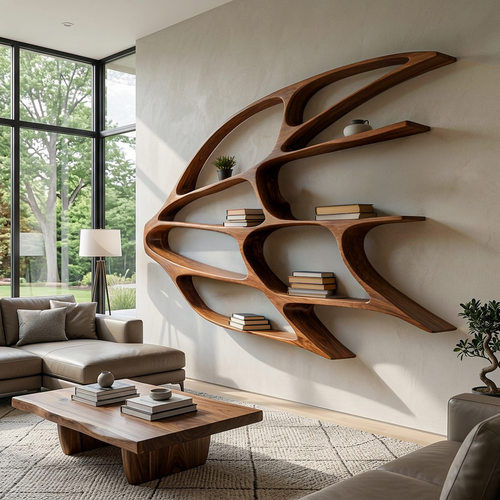 Organic Wooden Wall Mounted Bookshelf For Home Living Lynnsnail