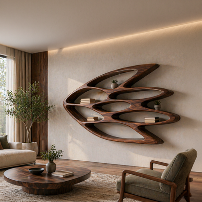 Wooden Wall Bookshelf With Unique Shape For Living Room Wall Lynnsnail
