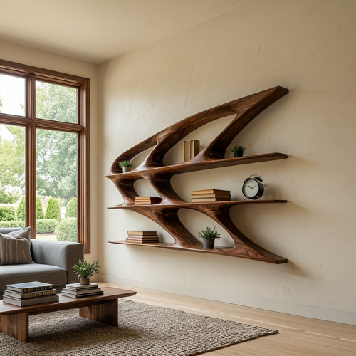 Organic Sculptural Wooden Bookshelf For Living Room Statement Lynnsnail