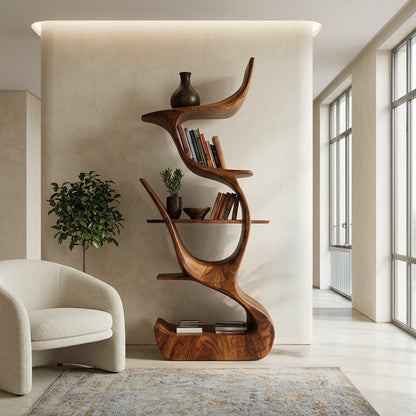 Contemporary Organic Wooden Bookshelf For Living Room Corner Lynnsnail