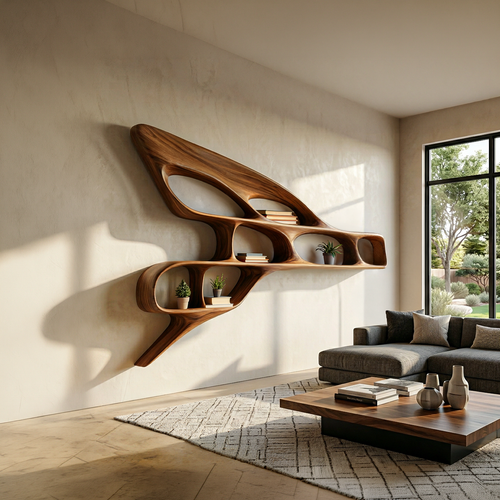 Organic Wooden Wall Bookshelf For Luxury Interior Lynnsnail