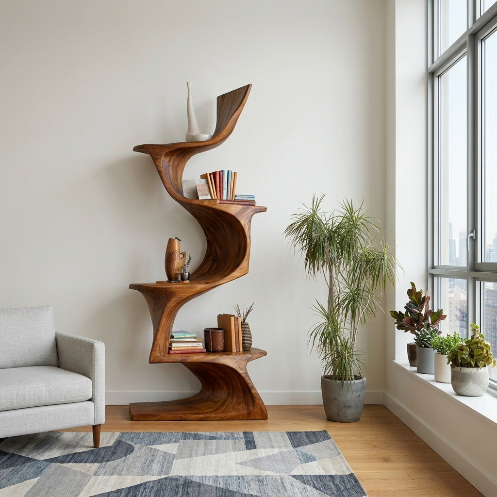 Organic Modern Natural Wood Bookshelf For Home Decor Corner Lynnsnail