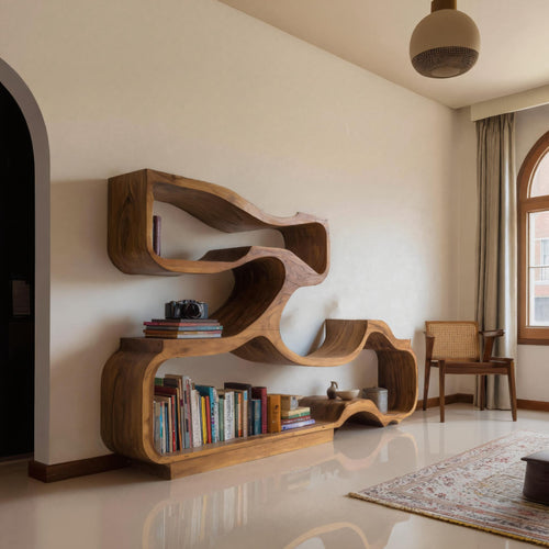 Artistic Bookshelf With Flowing Design For Living Room Lynnsnail