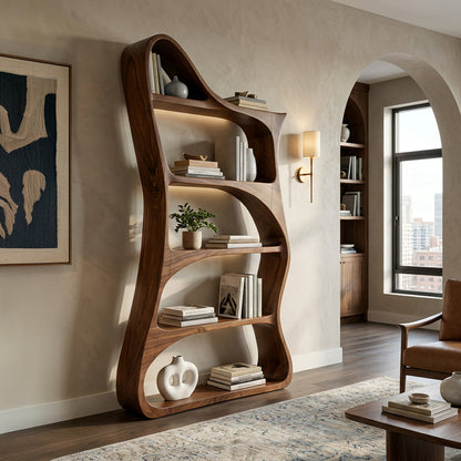 Modern Sculptural Natural Wood Bookshelf For Living Room Lynnsnail