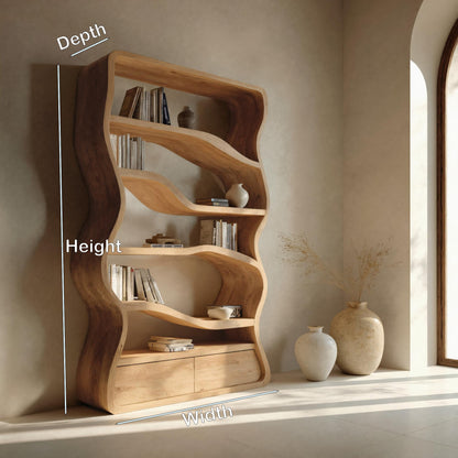 Modern Curved Wooden Bookshelf For Living Room Lynnsnail