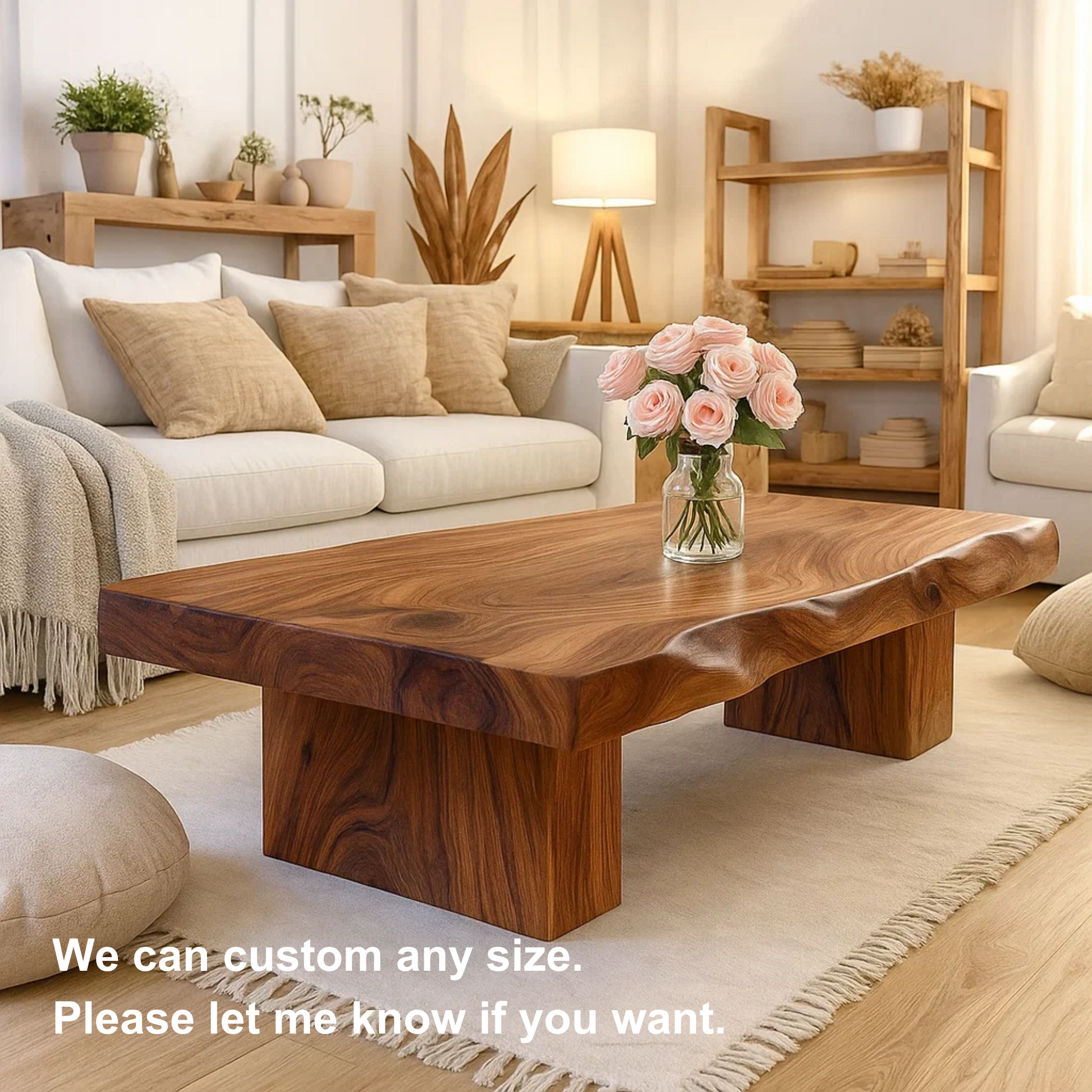 Handcrafted Solid Wood Coffee Table with Sculpted Live Edge – Modern Organic Wood Center Table for Japandi Living Spaces Lynnsnail