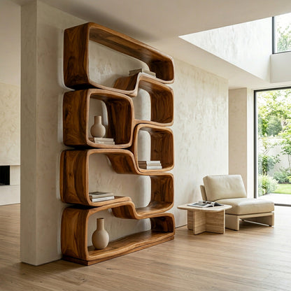 Contemporary Sculptural Natural Wood Bookshelf For Living Room Lynnsnail