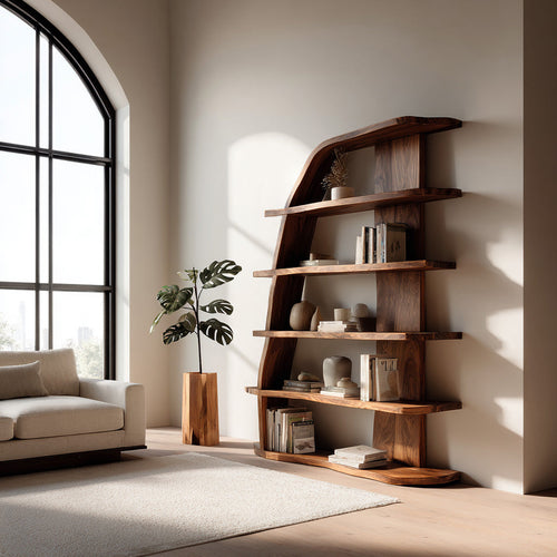 Mid Century Natural Wood Display Bookshelf For Living Room Lynnsnail