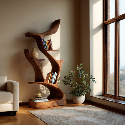Abstract Sculptural Wooden Bookshelf For Living Room Lynnsnail