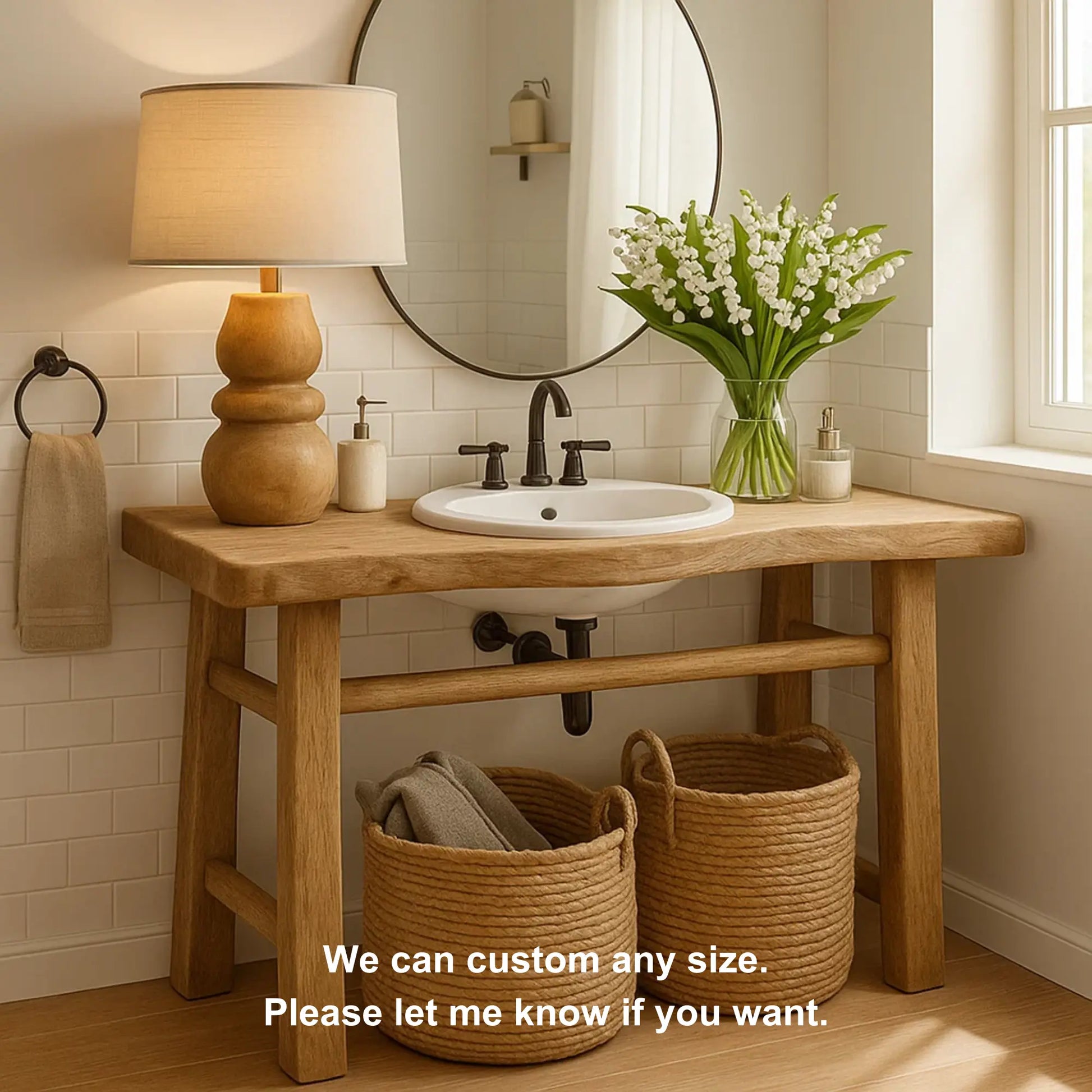 Handcrafted Solid Wood Bathroom Vanity with Minimalist Design and Natural Finish for Modern Spaces Lynnsnail