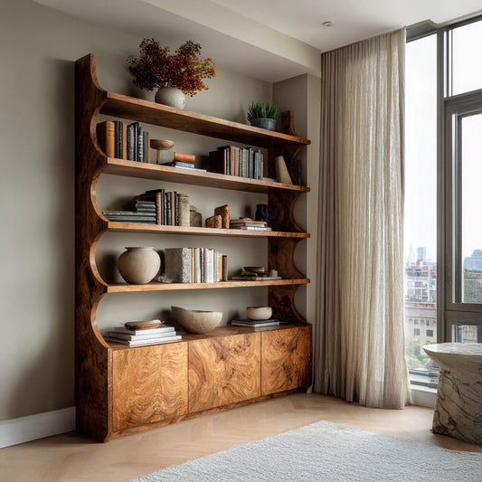 Organic Wooden Bookshelf With Curved Edges For Living Storage Lynnsnail