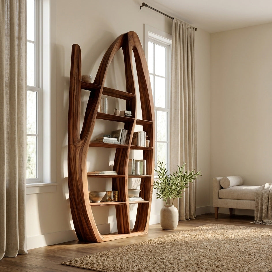 Organic Style Sculptural Wooden Bookshelf For Living Room Lynnsnail