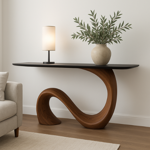 Handcrafted Solid Wood Wave Console Table – Modern Sculptural Form