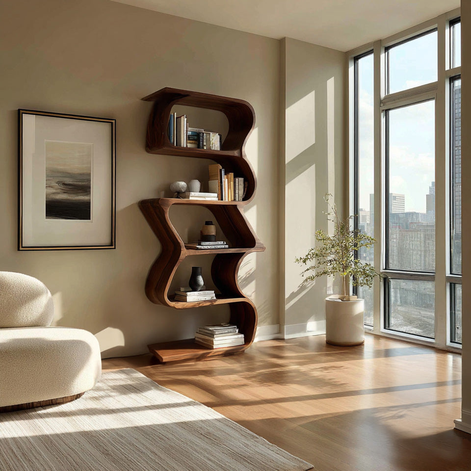 Modern Sculptural Wooden Bookshelf For Home Display Lynnsnail