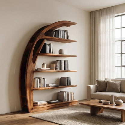 Minimal Curved Wooden Bookshelf For Living Room Display Lynnsnail