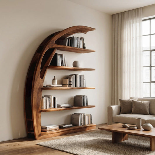 Minimal Curved Wooden Bookshelf For Living Room Display Lynnsnail
