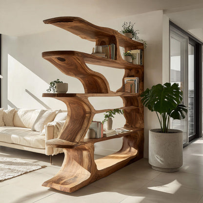 Contemporary Artistic Wooden Bookshelf For Living Room Storage Lynnsnail