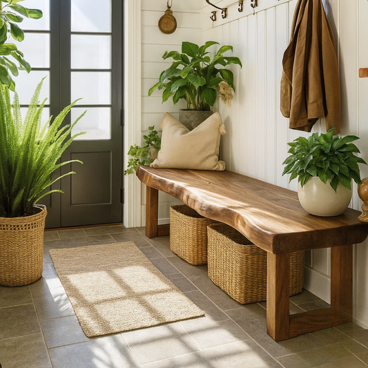 Handcrafted Solid Wood Bench – Live-Edge Entryway Bench with Organic Charm Lynnsnail