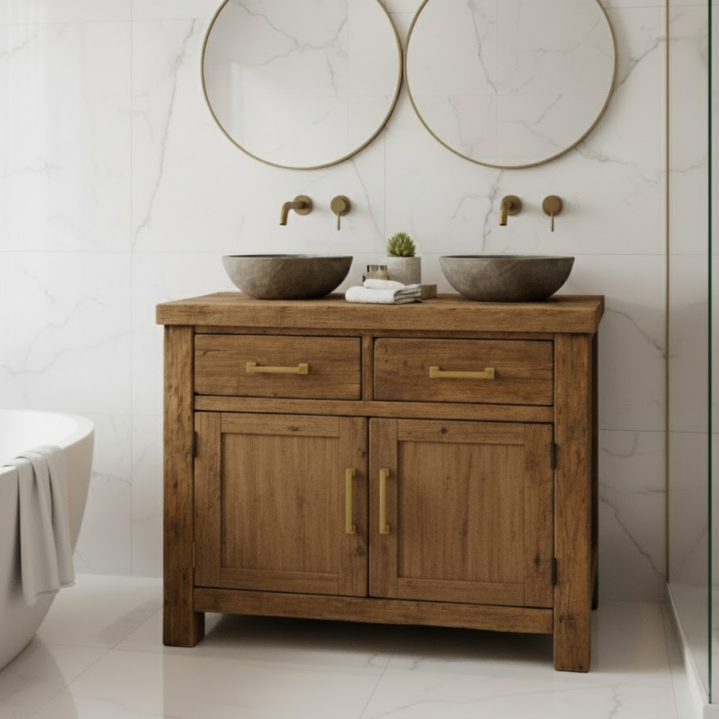 Handcrafted Solid Wood Bathroom Vanity - Rustic Double Sink Console Lynnsnail