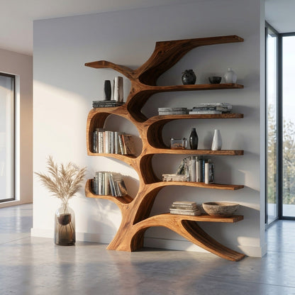 Contemporary Sculpted Wooden Bookshelf For Living Room Decor Lynnsnail
