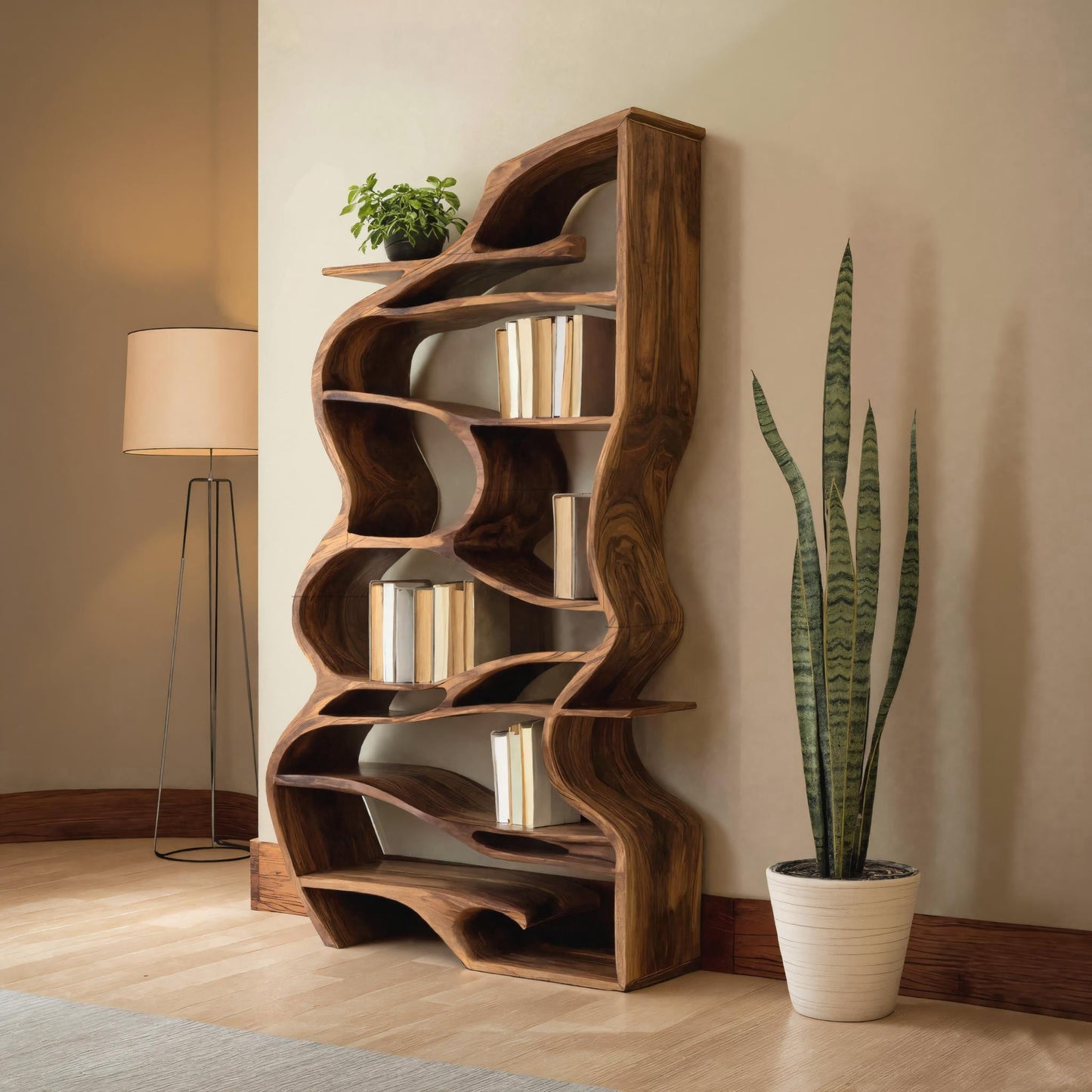 Handcrafted Sculpted Bookshelf With Organic Design For Living Room Or Office Lynnsnail