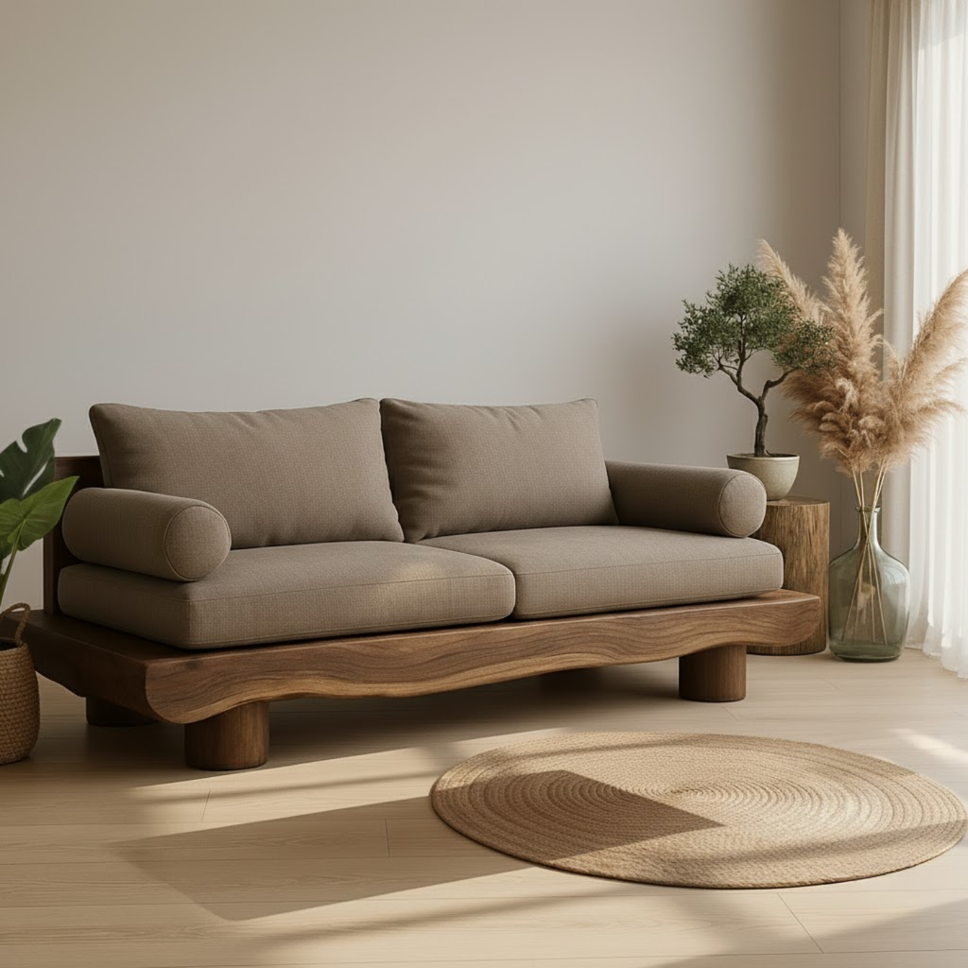 Handcrafted Solid Wood Sofa – Rustic Live Edge Wooden Couch with Modern Minimal Design Lynnsnail