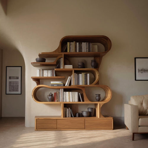 Modern Sculptural Bookshelf With Curved Design For Living Room Or Office Lynnsnail
