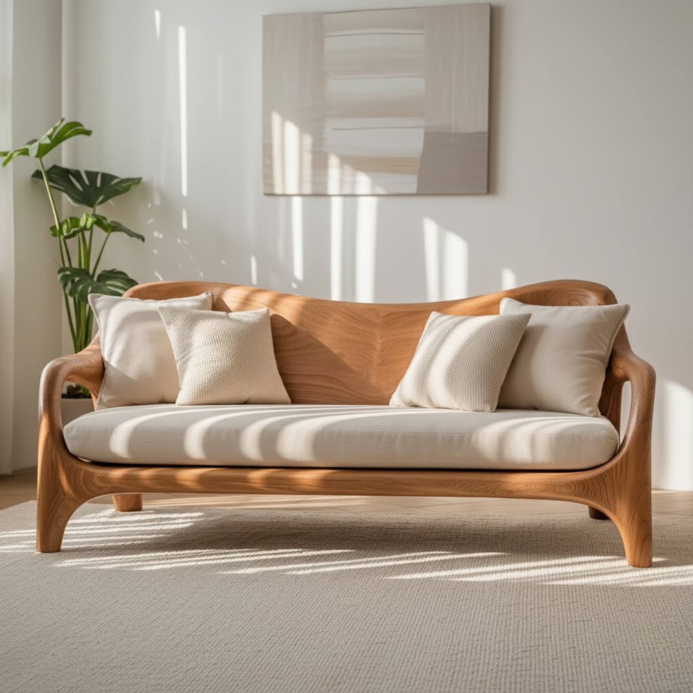 Handcrafted Solid Wood Sofa – Rustic Live Edge Wooden Couch with Modern Minimal Design Lynnsnail